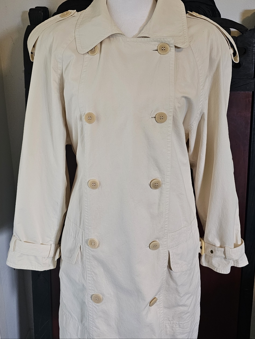 1990s Escada Classic Women's Double-Breasted Trench Coat - Cream US12